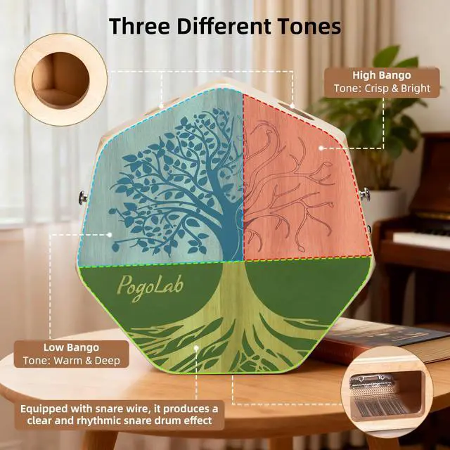 Alt view image 3 of 7 - Three-tone Cajon, Portable Travel Drum Box with Adjustable Strap, Unique Appearance, Easy to Carry, for Home and Outdoor, Beautiful Percussion Instrument Gift (Brown)