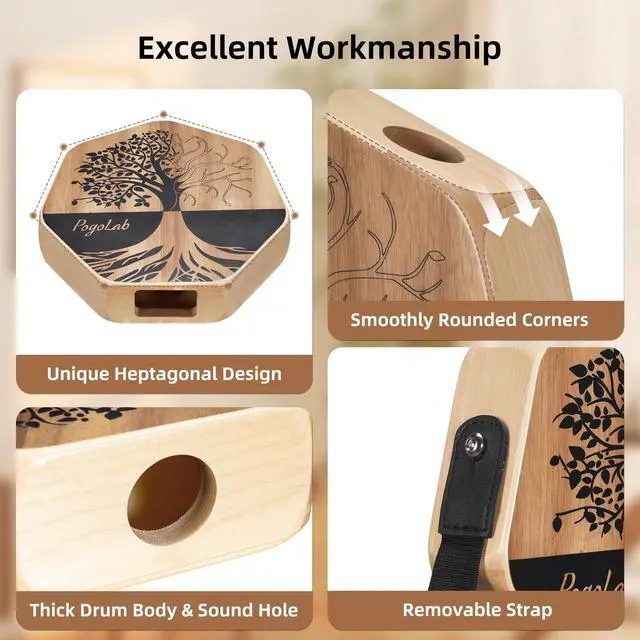 Alt view image 4 of 7 - Three-tone Cajon, Portable Travel Drum Box with Adjustable Strap, Unique Appearance, Easy to Carry, for Home and Outdoor, Beautiful Percussion Instrument Gift (Brown)