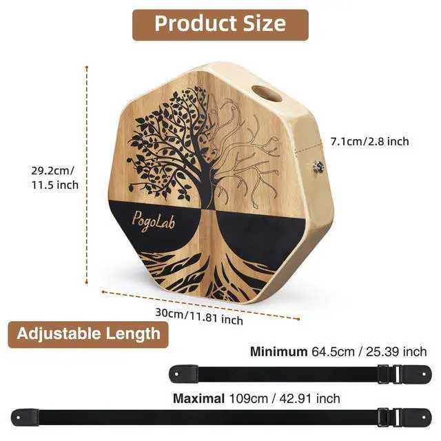 Alt view image 6 of 7 - Three-tone Cajon, Portable Travel Drum Box with Adjustable Strap, Unique Appearance, Easy to Carry, for Home and Outdoor, Beautiful Percussion Instrument Gift (Brown)