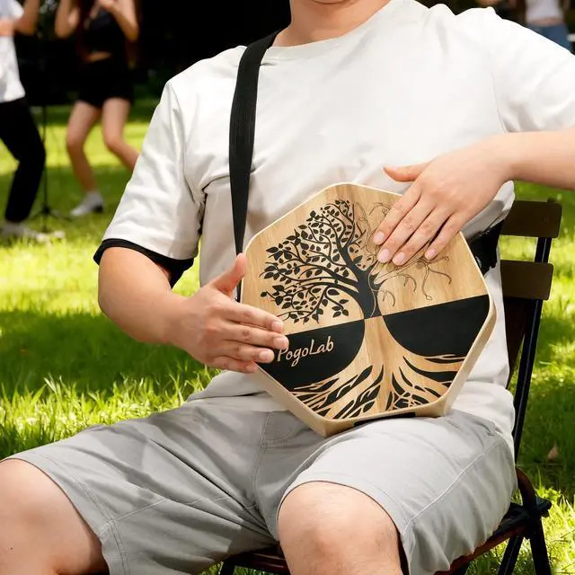 Alt view image 7 of 7 - Three-tone Cajon, Portable Travel Drum Box with Adjustable Strap, Unique Appearance, Easy to Carry, for Home and Outdoor, Beautiful Percussion Instrument Gift (Brown)