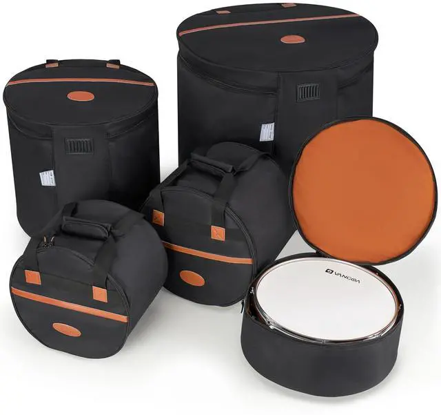Main image of 5-Piece Drum Bag Set for 10" Tom, 12" Tom, 14" Snare, 16" Floor, 22" Bass, Travel Drum Cases Thick Padding for Drumset Protection for Standard Kits