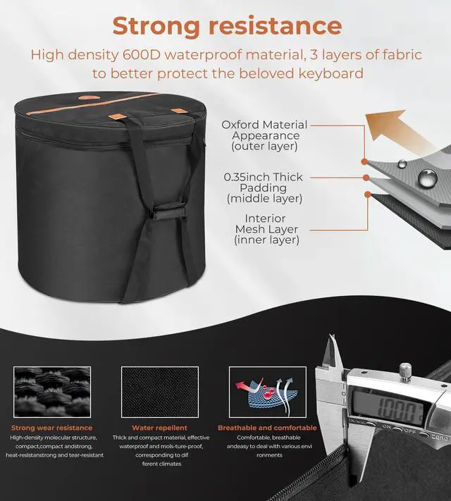 Alt view image 5 of 7 - 5-Piece Drum Bag Set for 10" Tom, 12" Tom, 14" Snare, 16" Floor, 22" Bass, Travel Drum Cases Thick Padding for Drumset Protection for Standard Kits