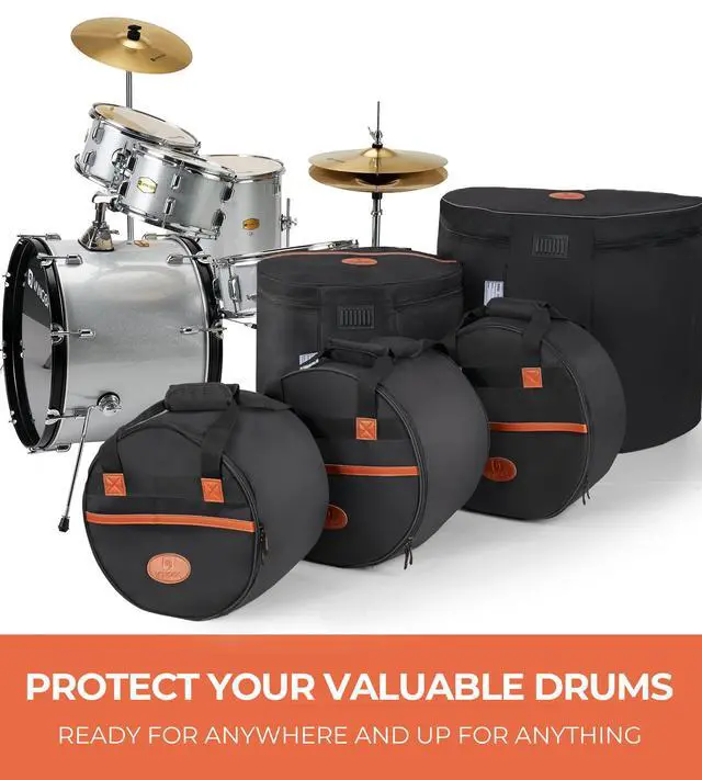 Alt view image 7 of 7 - 5-Piece Drum Bag Set for 10" Tom, 12" Tom, 14" Snare, 16" Floor, 22" Bass, Travel Drum Cases Thick Padding for Drumset Protection for Standard Kits