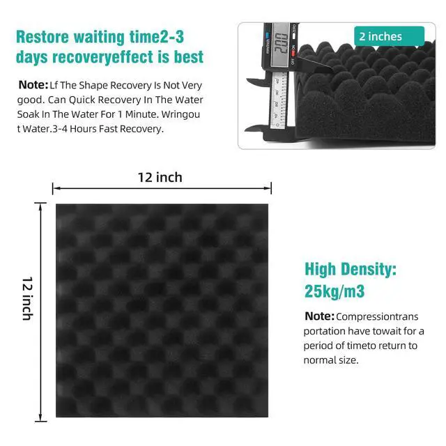 Alt view image 2 of 7 - 50 Pack Acoustic Foam Panels, 12"x12"x2" Egg Crate Sound Proof Foam | Sound Absorbing Panels for Studio, Home Theater, Office, Bedroom, Noise Cancelling Wall Panels, Black