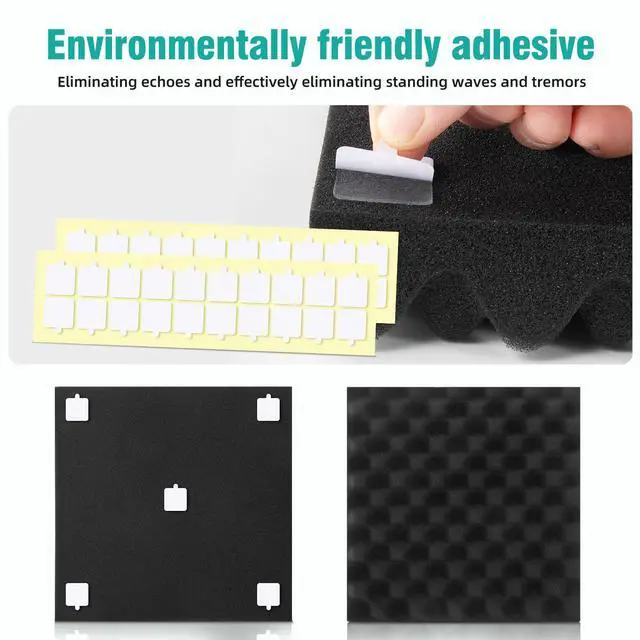 Alt view image 4 of 7 - 50 Pack Acoustic Foam Panels, 12"x12"x2" Egg Crate Sound Proof Foam | Sound Absorbing Panels for Studio, Home Theater, Office, Bedroom, Noise Cancelling Wall Panels, Black