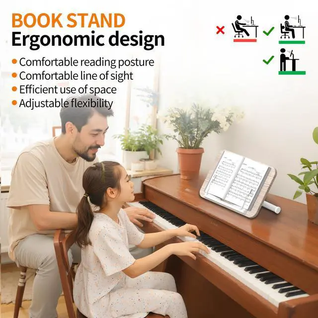 Alt view image 5 of 6 - 2-in-1 Dual-Use Music Stand & Tabletop Stand, 16.5"51" Height Adjustable | Heavy Duty Wooden Music Stand for Sheet Music with Adjustable Tilting Angle, Page Holders, Ideal for Violin & Guitar (White)