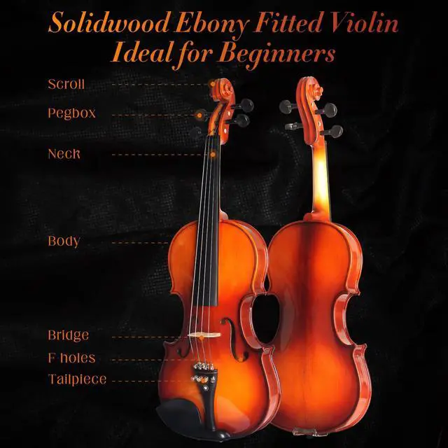 Alt view image 2 of 7 - 4/4 Violin For Beginners, CVN-300 Full Size Fiddle Set For Student Adults, Solidwood Ebony Fitted Starter Violins Kit with Hard Case, Bow, Stringed Musical Instruments