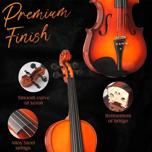 Alt view image 3 of 7 - 4/4 Violin For Beginners, CVN-300 Full Size Fiddle Set For Student Adults, Solidwood Ebony Fitted Starter Violins Kit with Hard Case, Bow, Stringed Musical Instruments