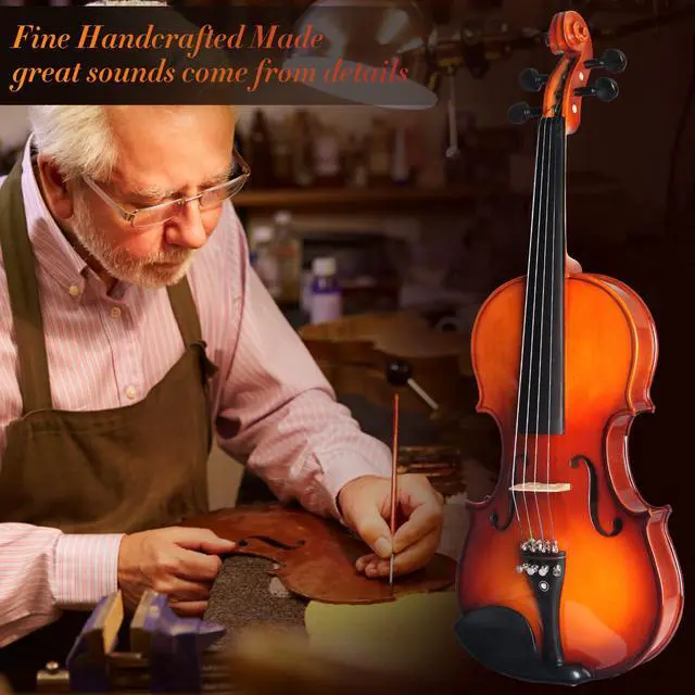 Alt view image 4 of 7 - 4/4 Violin For Beginners, CVN-300 Full Size Fiddle Set For Student Adults, Solidwood Ebony Fitted Starter Violins Kit with Hard Case, Bow, Stringed Musical Instruments
