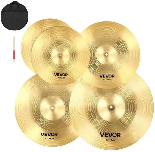 Main image of Cymbal Pack, 5 Pieces Cymbals for Drum Set, Alloy Cymbals Drum Set Includes 14-inch Hi-Hats, 16-inch Crash, 18-inch Crash, 20-inch Ride, Drumsticks & Cymbal Bag, Alloy Cymbal Pack for Drummer