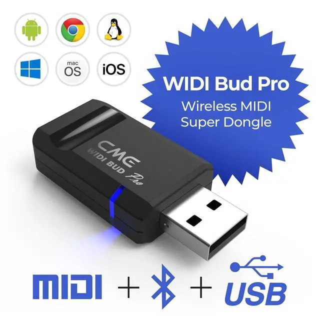 Alt view image 2 of 7 - WIDI Bud Pro Premium Bluetooth MIDI Interface | Works with iOS, macOS, Windows, Android, ChromeOS, Linux, Plug, Pair & Play, No drivers, Ultra low 3ms latency
