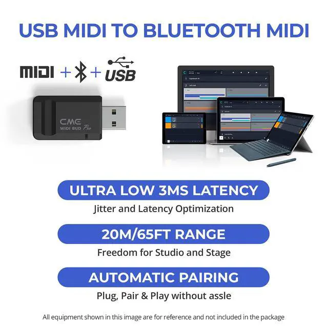 Alt view image 5 of 7 - WIDI Bud Pro Premium Bluetooth MIDI Interface | Works with iOS, macOS, Windows, Android, ChromeOS, Linux, Plug, Pair & Play, No drivers, Ultra low 3ms latency