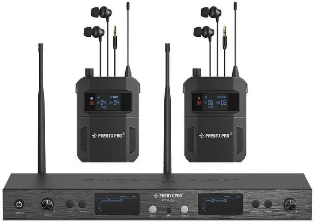 Main image of UHF Mono Dual Wireless in-Ear Monitor System, Metal Wireless IEM System, Sturdy Bodypack Receiver, 2x50 Frequencies, Separate Outputs,164ft Operation, Suitable for Band and Studio (PTM-22)