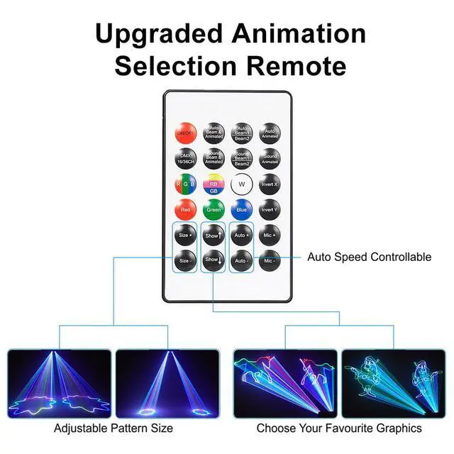 Alt view image 4 of 6 - Animation Laser Light DJ Light, Stage Party Lazer 3D RGB Full Color with DMX512, Music Sound & Remote, Great for Club Party Disco Lights Bar Wedding DJ Stage Lighting
