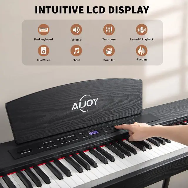 Alt view image 5 of 7 - Digital Piano 88 Key Hammer Weighted Keyboard, Compact Beginner Home Electric Piano with LCD Display & Triple Pedal, Supports USB-MIDI/Wireless Connect, Black