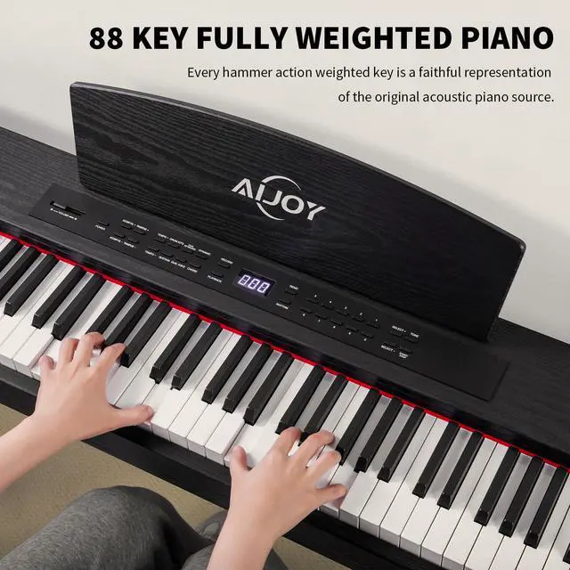 Alt view image 2 of 7 - Digital Piano 88 Key Hammer Weighted Keyboard, Compact Beginner Home Electric Piano with LCD Display & Triple Pedal, Supports USB-MIDI/Wireless Connect, Black