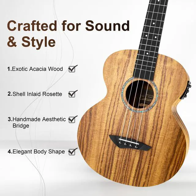 Alt view image 2 of 7 - Left Handed - BLM27 Acacia Baritone Acoustic & Electric Ukulele