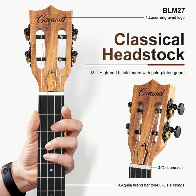 Alt view image 3 of 7 - Left Handed - BLM27 Acacia Baritone Acoustic & Electric Ukulele