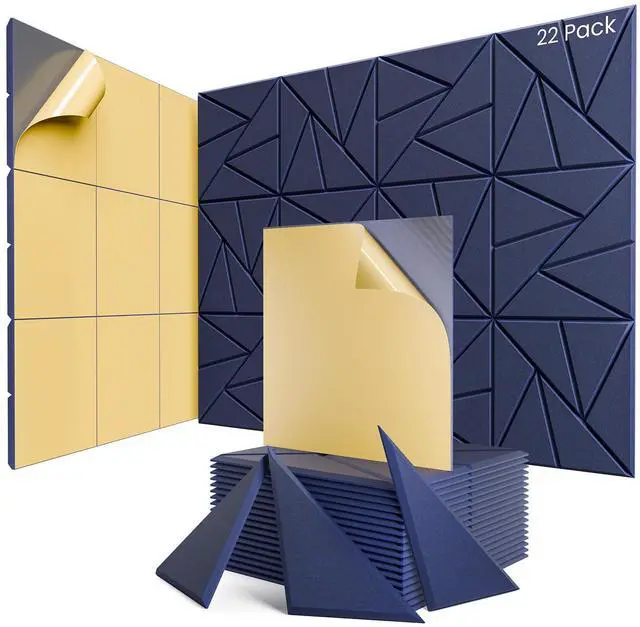 Main image of 22 Pack Acoustic Panels with Self-Adhesive, 12"X 12"X 0.4"Sound Proof Foam Panels, Sound Panels High Density, Soundproof Wall Panels for Home Studio Office-Dark Blue