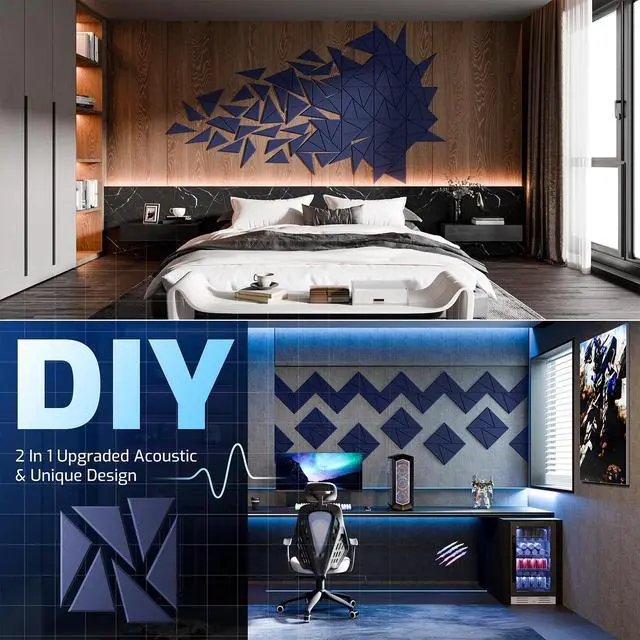 Alt view image 3 of 6 - 22 Pack Acoustic Panels with Self-Adhesive, 12"X 12"X 0.4"Sound Proof Foam Panels, Sound Panels High Density, Soundproof Wall Panels for Home Studio Office-Dark Blue