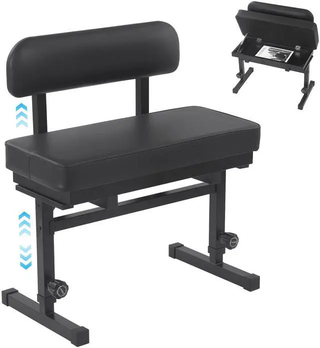 Main image of Extra Wide Duet Piano Bench with Storage, Large Seat for 2 or 1 Plus-Size Player, Adjustable Height Piano Stool with Backrest Cushion, Sheet Music Compartment, for Keyboard, Guitar, Musicians
