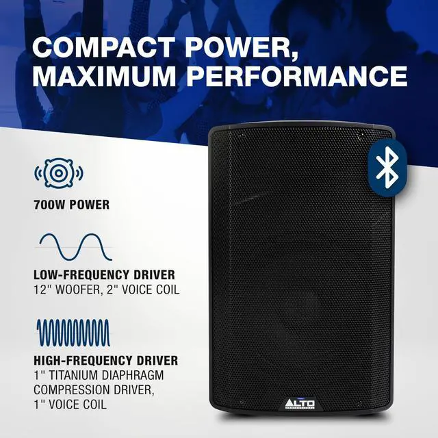 Alt view image 2 of 7 - A TX412 700W 12" Powered PA Speaker with TWS Bluetooth, 2-Channel Mixer, for Outdoor DJ or Band Performances, Rehersals, Venues or Events