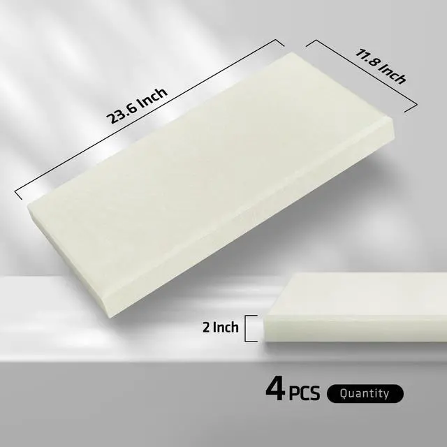 Alt view image 2 of 7 - 4Pcs Acoustic Fiberglass Panel 23.6" x 11.8" Sound Absorbing Panel,Beige | 2" Thick, Sound Absorbing, For Studio & Home, Includes Wall Mounting Bracket, Easy Installation