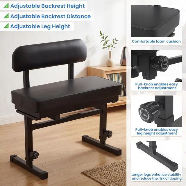 Alt view image 5 of 7 - Extra Wide Duet Piano Bench with Storage, Large Seat for 2 or 1 Plus-Size Player, Adjustable Height Piano Stool with Backrest Cushion, Sheet Music Compartment, for Keyboard, Guitar, Musicians