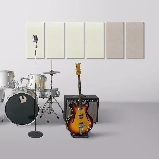 Alt view image 6 of 7 - 4Pcs Acoustic Fiberglass Panel 23.6" x 11.8" Sound Absorbing Panel,Beige | 2" Thick, Sound Absorbing, For Studio & Home, Includes Wall Mounting Bracket, Easy Installation