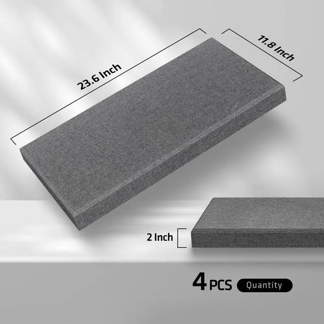 Alt view image 2 of 7 - 4 PCS Acoustic Panels, 2 Thick 23.6" x 11.8" Fiberglass Sound Absorbing Panels, Soundproof Panels for Studios, Office, Home Theater. Charcoal Grey