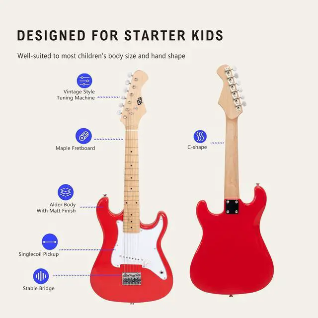 Alt view image 3 of 6 - 32 Inch Kids Electric Guitar Beginner Kit, Junior Size Mini Electric Guitar for Children with 5W Amplifier and Guitar bag, Unisex Red