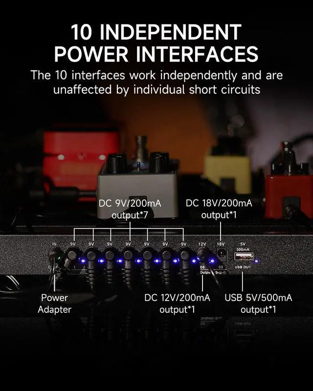 Alt view image 3 of 7 - Guitar Pedal Board with Built-in Power Supply, Aluminium Alloy Effects Pedalboard, DB-P300, 3.4Lb, 19.7 * 12.3 * 1.8" | Aluminium Alloy, 3.4Lb, 19.7*12.3*1.8"