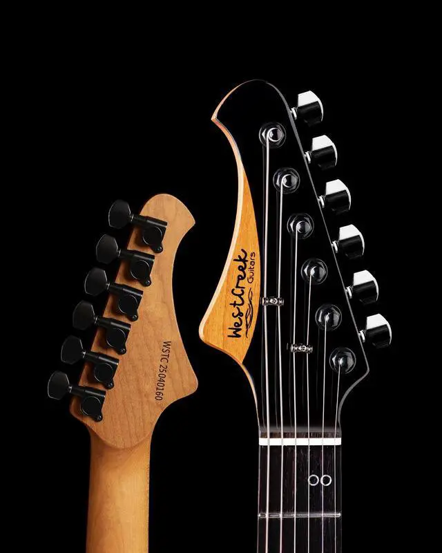Alt view image 6 of 7 - WestCreek Helyx Electric Guitar, Mahogany Body, Stainless Steel Frets, Roasted Maple Neck, Rosewood Fretboard, Bone Nut, 24 Frets (White)