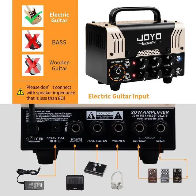 Alt view image 3 of 7 - 20W Guitar Amp Head High Gain Hybrid Tube Preamp with 12AX7, Dual Channel Clean/Distortion, FX Loop, Bluetooth Streaming & Headphone Out, Require 8 Speaker Cab (Meteor II)