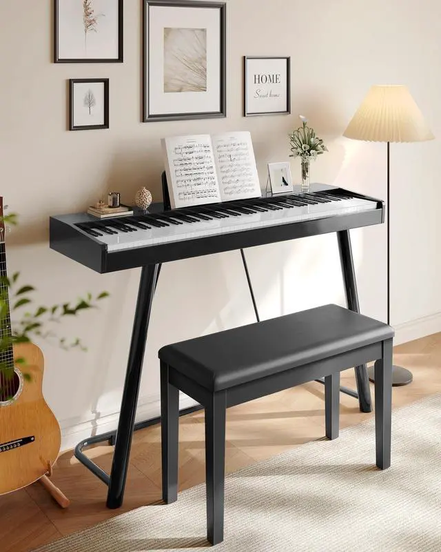 Alt view image 2 of 7 - Duet Piano Bench with Padded Cushion and Storage Compartment, Piano Chair Seat, 13.4 x 29.1 x 19.7 Inches, Ink Black ULPB75BK