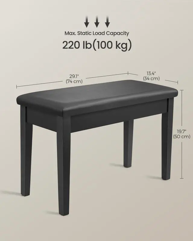 Alt view image 3 of 7 - Duet Piano Bench with Padded Cushion and Storage Compartment, Piano Chair Seat, 13.4 x 29.1 x 19.7 Inches, Ink Black ULPB75BK