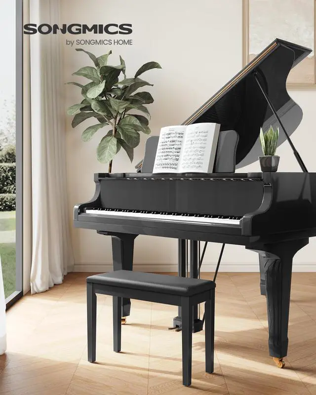 Alt view image 4 of 7 - Duet Piano Bench with Padded Cushion and Storage Compartment, Piano Chair Seat, 13.4 x 29.1 x 19.7 Inches, Ink Black ULPB75BK
