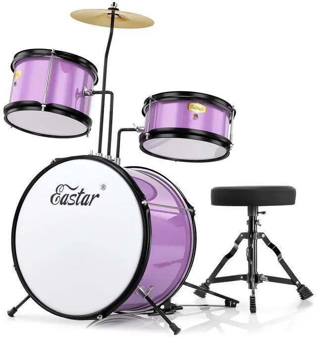 Main image of Drum Set 14 inch for Beginners,3 Piece Junior Drum Kit with Bass Tom Snare Drum,Adjustable Throne, Cymbal, Pedal & Two Pairs of Drumsticks, Metallic Purple