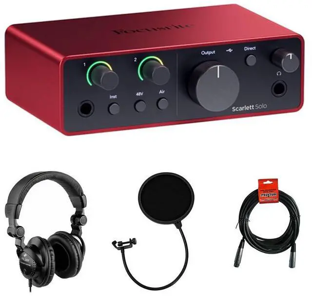Main image of Focusrite Scarlett Solo USB-C Audio Interface (4th Gen) Bundle with Polsen HPC-A30 Studio Monitor Headphones, Pop Filter and XLR- XLR Cable