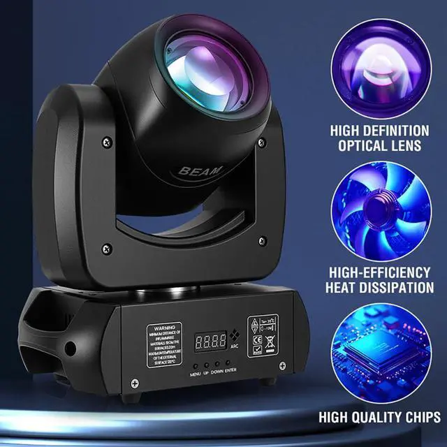 Alt view image 5 of 7 - 120W Moving Head Beam Light, DMX512 Stage Lighting | 18-Facet Prism, 8 Gobos & 8 Colors, Sound Activated, LED Beam Effect for Weddings, Clubs, Bars, Parties and Stage Shows