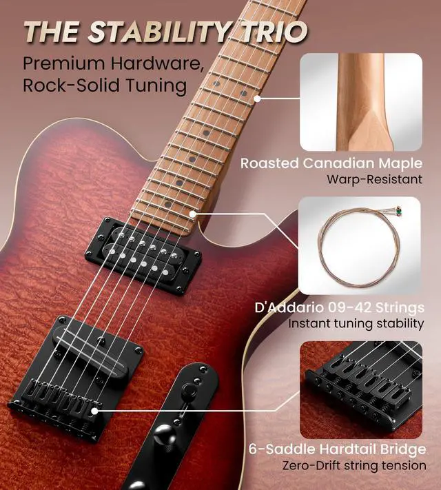 Alt view image 2 of 7 - Electric Guitar with Alnico V Pickups, Solid Body, Cherry Burst | Alnico V HH, Roasted Canadian Maple Neck, 3D Wave Finish. Pro-grade tone, rock-solid tuning & stunning visual. Premium kit
