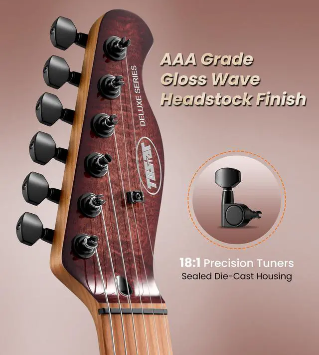Alt view image 4 of 7 - Electric Guitar with Alnico V Pickups, Solid Body, Cherry Burst | Alnico V HH, Roasted Canadian Maple Neck, 3D Wave Finish. Pro-grade tone, rock-solid tuning & stunning visual. Premium kit