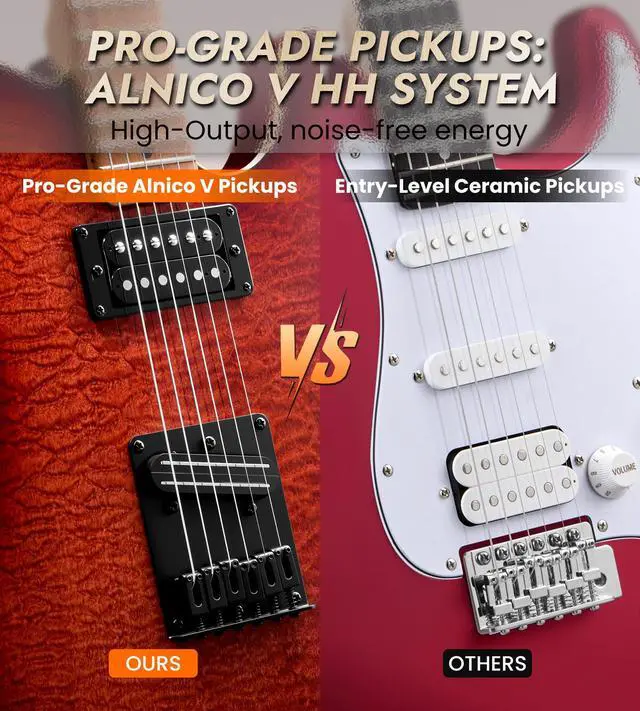 Alt view image 5 of 7 - Electric Guitar with Alnico V Pickups, Solid Body, Cherry Burst | Alnico V HH, Roasted Canadian Maple Neck, 3D Wave Finish. Pro-grade tone, rock-solid tuning & stunning visual. Premium kit