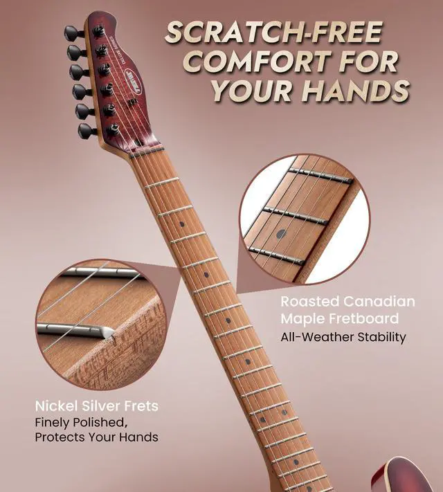 Alt view image 3 of 7 - Electric Guitar with Alnico V Pickups, Solid Body, Cherry Burst | Alnico V HH, Roasted Canadian Maple Neck, 3D Wave Finish. Pro-grade tone, rock-solid tuning & stunning visual. Premium kit