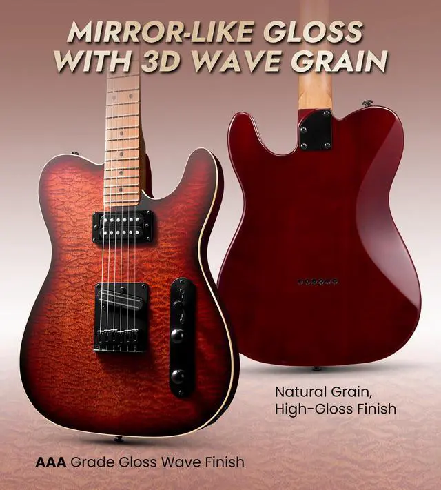 Alt view image 6 of 7 - Electric Guitar with Alnico V Pickups, Solid Body, Cherry Burst | Alnico V HH, Roasted Canadian Maple Neck, 3D Wave Finish. Pro-grade tone, rock-solid tuning & stunning visual. Premium kit