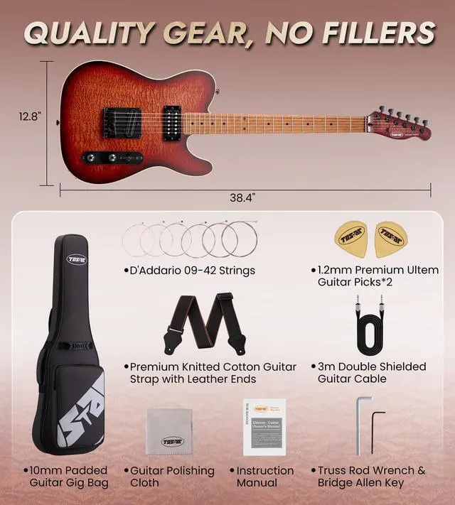 Alt view image 7 of 7 - Electric Guitar with Alnico V Pickups, Solid Body, Cherry Burst | Alnico V HH, Roasted Canadian Maple Neck, 3D Wave Finish. Pro-grade tone, rock-solid tuning & stunning visual. Premium kit