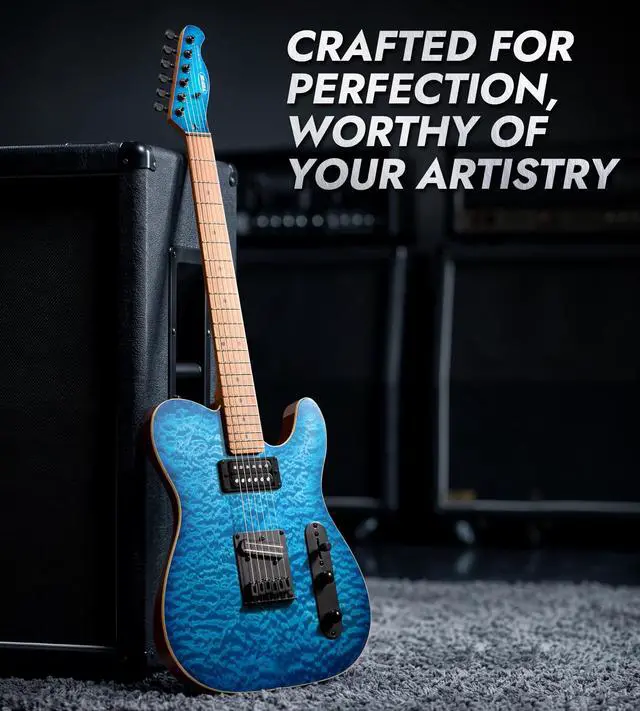 Alt view image 2 of 7 - Electric Guitar with Alnico V Pickups, Solid Body, Bahama Blue | Alnico V HH, Roasted Canadian Maple Neck, 3D Wave Finish. Pro-grade tone, rock-solid tuning & stunning visual. Premium kit