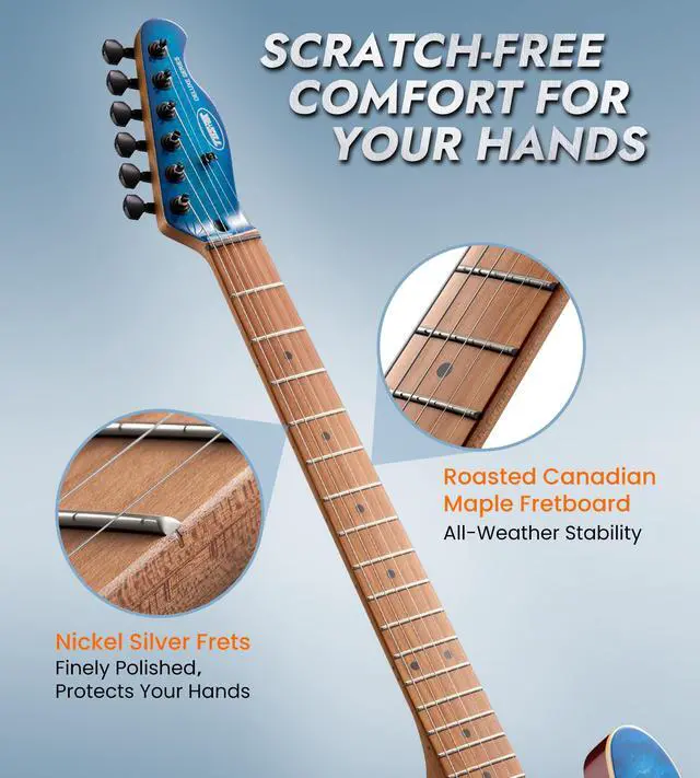 Alt view image 4 of 7 - Electric Guitar with Alnico V Pickups, Solid Body, Bahama Blue | Alnico V HH, Roasted Canadian Maple Neck, 3D Wave Finish. Pro-grade tone, rock-solid tuning & stunning visual. Premium kit