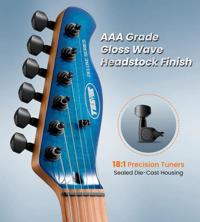 Alt view image 5 of 7 - Electric Guitar with Alnico V Pickups, Solid Body, Bahama Blue | Alnico V HH, Roasted Canadian Maple Neck, 3D Wave Finish. Pro-grade tone, rock-solid tuning & stunning visual. Premium kit