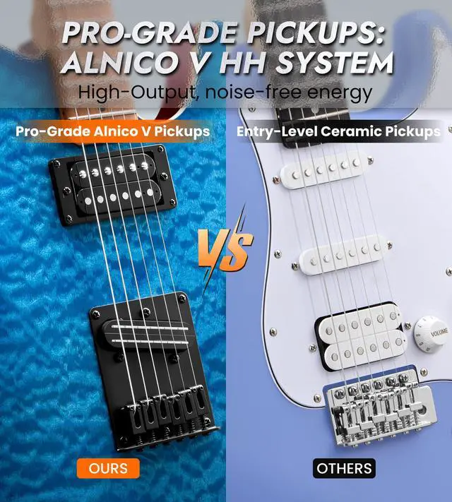 Alt view image 6 of 7 - Electric Guitar with Alnico V Pickups, Solid Body, Bahama Blue | Alnico V HH, Roasted Canadian Maple Neck, 3D Wave Finish. Pro-grade tone, rock-solid tuning & stunning visual. Premium kit